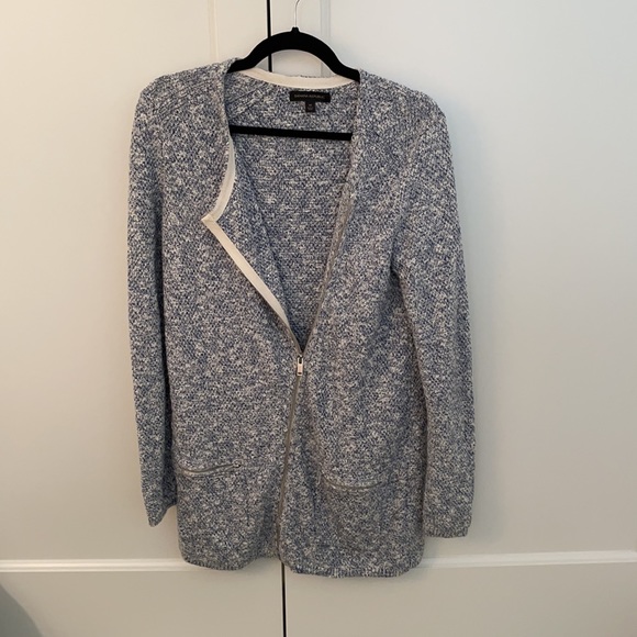 Banana Republic Blue Tweed zip up sweater size M - Picture 2 of 4